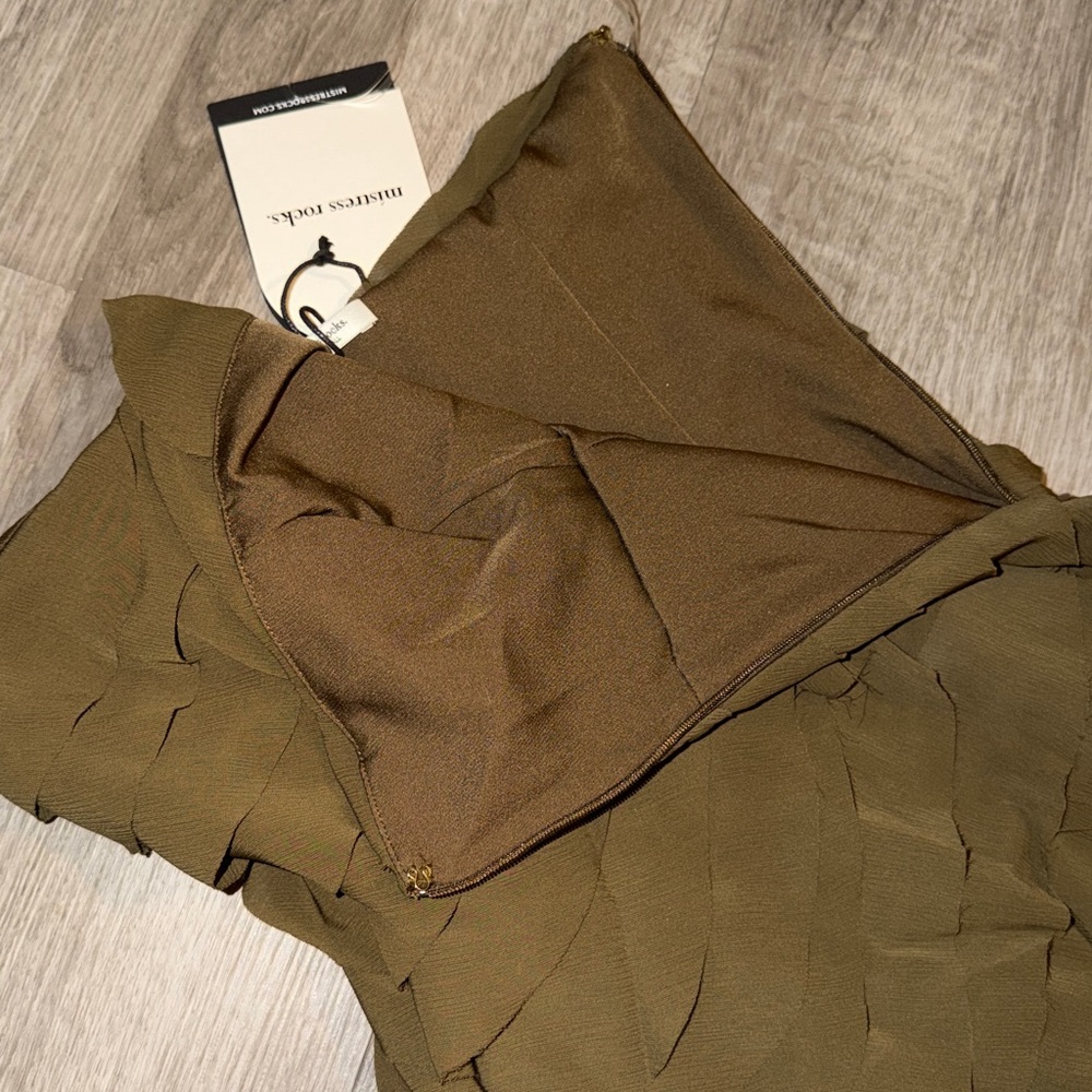 Mistress Rocks Olive Strapless Ruffle Mini dress - Picture 13 of 14